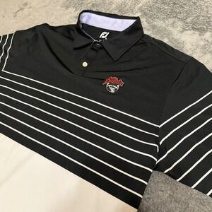 FootJoy FJ Mens Golf Polo Shirt Black White Stripe Embroidered Patch XL